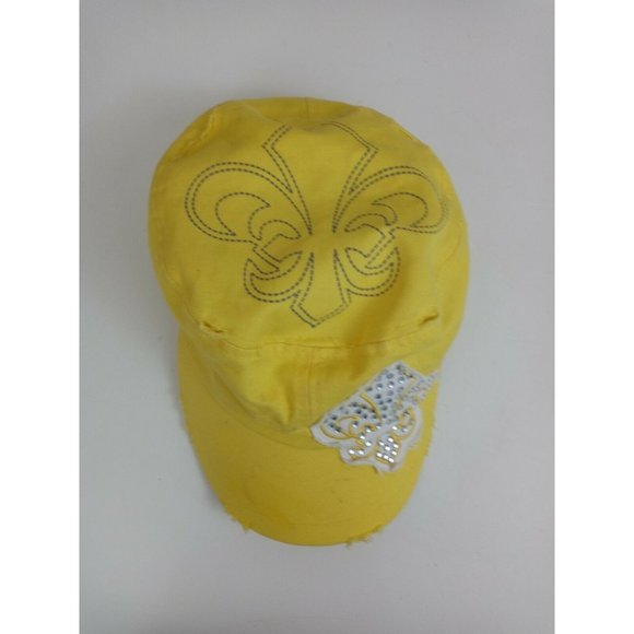 Pit Bull Yellow  Distressed Beaded Fluer De Lis Cadet Army Military Cap - Picture 3 of 8